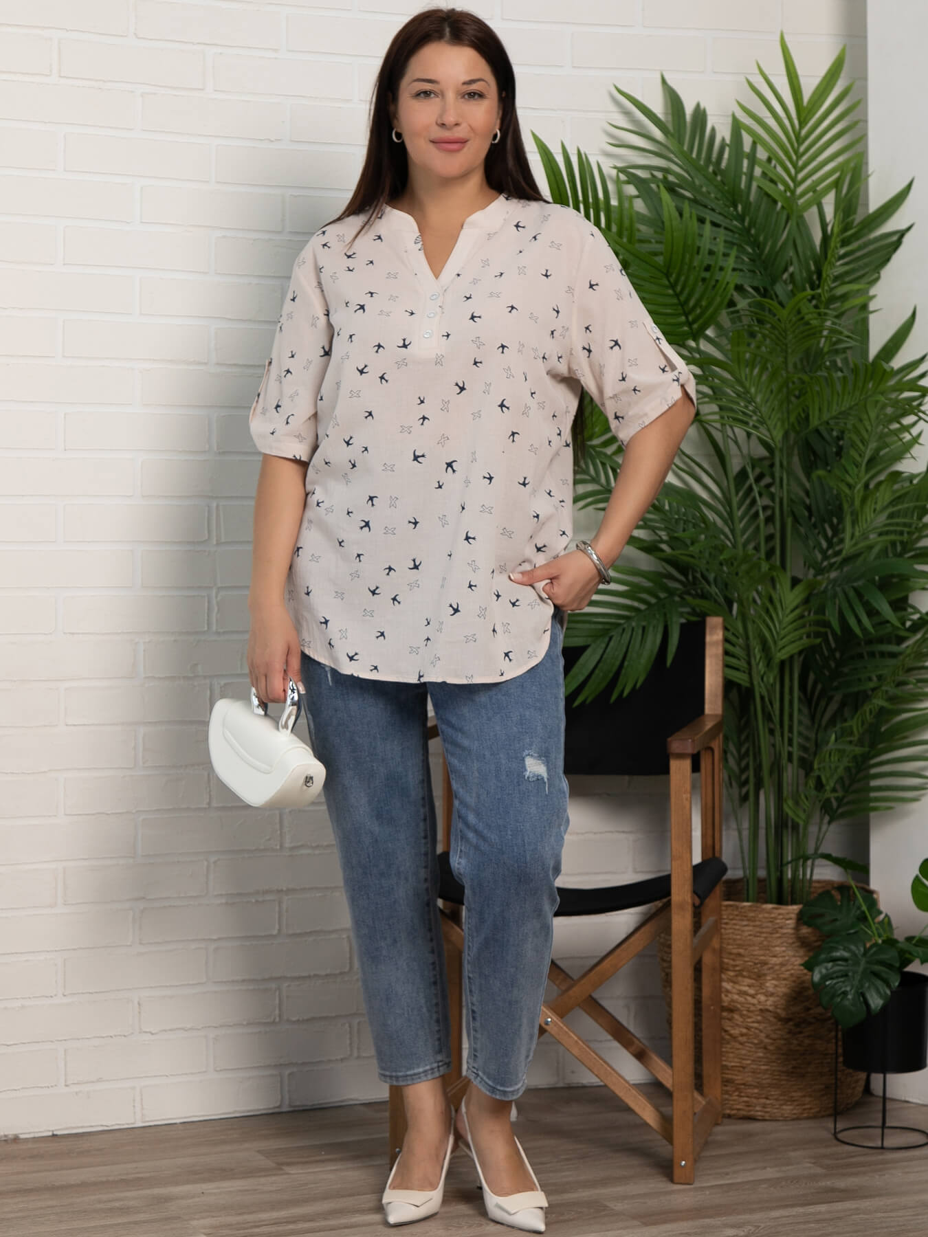Блуза Онисия (бежевая/ласточки) Б15953-18М