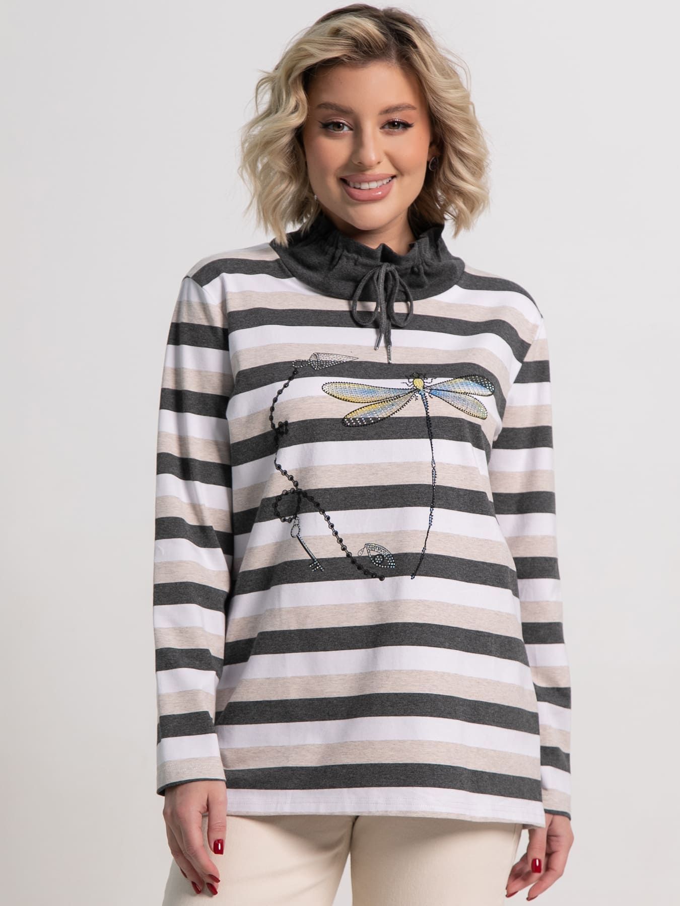 Блуза Сверкающая стрекоза (бежево-серая) Б15284-18М